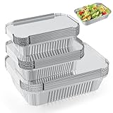 Notwoe 30 Stück Aluschalen Grill,Grillschalen Aluminium 1750ml/700ml/410ml,Aluschalen Mit Deckel,Alu Grillschalen Wiederverwendbar,Grill Aluschalen Für Kochen,Rösten,Backen,Braten.