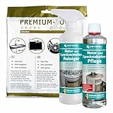 HOTREGA Natur- & Specksteinofen Reiniger & Pflege je 500 ml | Reinigung, Farbauffrischung & Schutz für Naturstein, Kamin & Ofen | inkl. Microfasertuch