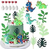NimblusToy Dino Kuchen Deko, 19 Stück Dino Tortendeko, Tortendeko Dinosaurier Happy Birthday Kindergeburtstag Tiere Torte Deko Dschungel für Geburtstagsparty Zubehör DIY Kuchendekoration -C