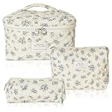3 Teiliges Kosmetiktaschen-Set für Damen, Inklusive Handtasche, Bezauberndes Blumenmuster, Bietet Platz für Make-Up-Pinsel Und Beauty-Tools, Geeignet für Den Täglichen Gebrauch Und Auf Reisen