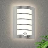 HiBay Außenlampe mit Bewegungsmelder E27 Wandlampe IP44 Eckig Aussenlampe Wand Edelstahl ABS für Hauswand Balkon Treppenhaus Beleuchtung (Ohen Glühbirnen)