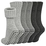 Chalier Finery 3 Paare Stoppersocken Geschenke für Damen Herren, Warme Wollsocken Rutschfeste Hausschuhsocken, Strick Dicke Slippers Thermosocken Damen Herren