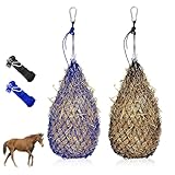 WDKXCN 2X Heunetz für Pferde, Heunetz Engmaschig mit Ringen und Karabinerhaken, Maschenweite, Heunetz Pferd, Heusack für Pferde, Verbessert Verdauung & Wohlbefind (2x2 Inch)
