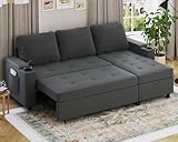Devoko Ecksofa mit Schlaffunktion und Bettkasten L-Form Sofa 3-Sitzer Ausziehbares Schlafsofa Leinen Couch Kleines Schlafcouch für Wohnung und Wohnzimmer, Dunkelgrau