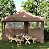 Pavillon Vorzelt,Partyzelt Faltbar Pop-Up mit 2 Seitenteilen Braun für Hof,Garten und Terrasse