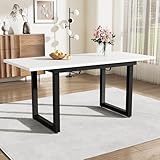 Merax Esstisch, Ausziehbar Esszimmertisch mit Tischbeine aus Metall, Rechteckiger Küchentisch für Wohnzimmer und Esszimmer, Weiß