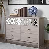 Galano Ilse Kommode mit 7 Schubladen – Moderner Kleiderschrank mit Spiegelschubladen fürs Schlafzimmer – Staubgraue Eiche