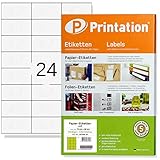 Printation 70 x 36mm Adressaufkleber selbstklebend 600 Aufkleber Internetmarke weiß - Universal Drucker Etiketten 70x36 auf 25 DIN A4 Bogen 3x8 24 Stück pro Blatt - Adressetiketten 3490