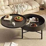 Runder Wohnzimmertisch, Drehbarer Schreibtisch, Aufbewahrungs-Couchtisch, Couchtische for Wohnzimmer, Schlafzimmer, Balkon, Durchmesser 60 cm