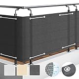 Sol Royal SolVision Balkon Sichtschutz HB2 HDPE blickdichte Balkonumspannung 90x300 cm – Schutz für Balkon Geländer Sichtschutz Anthrazit – Abdeckung mit Ösen und Kordel