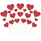 35 Stück Liebes Herz Tortendeko Glitzer Hochzeit Valentinstag Thema Kuchen Deko Mehrere Größen Liebes Herz Cupcake Toppers für Verlobung Braut Dusche Geburtstag Party Kuchen Dekorationen Rot