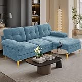 MEROUS Ecksofa - Chenille Sofa Polsterecke Couch in L-Form - Waschbare Kissen - Chaiselongue beidseitig montierbar - 210cm Breit Eckcouch Klein mit 3 Sitzer für Wohnungen/Wohnzimmer - Hellblau