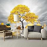 Individuelle 3D-Wandbilder, Tapete Elch und goldener Baum, Dekor-Malerei für modernes kreatives Arbeitszimmer, Wohnzimmer, Sofa, Schlafzimmer, Fototapete, große Größe, 200 cm (B) x 100 cm (H)
