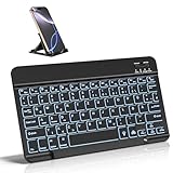 Vobafe Bluetooth Tastatur mit Telefonhalter für iPad Air/Pro/Mini/A16/11/10.9/10.2/iPhone, Kabellose Tablet Keyboard für iOS/Android/Windows, Deutsche QWERTZ, 7 Farben Beleuchtete, Schwarz