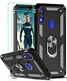 LeYi Schutzhülle für Xiaomi Redmi Note 7/Note 7 Pro mit 2 Hartglas, Ring, Halterung, doppellagig, verstärkt, Stoßdämpfung, stoßfest, Schwarz