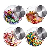 Relaxdays Bonbongläser, 4er Set, 1,5 l, Vorratsgläser für Süßigkeiten, Lebensmittel, Candy Bar, Edelstahl-Deckel, klar, Silber Transparent