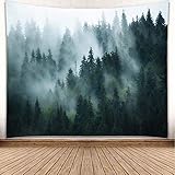 YISURE Wandteppich Wald Grün, Nebliges Wandteppiche Wandtuch Wald für Schlafzimmer, Wandtücher Landschaft, Wandbehang Wald, Tuch für die Wand in Living Room Decoration Großes Format 230x180cm