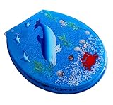 Transparenter Toilettensitz aus Kunstharz, hygienisch, bequem, langsam und mit Absenkautomatik, antibakterielles Edelstahl-Scharnier, Muschel- und Sand-Design für Badezimmer Ästhetik