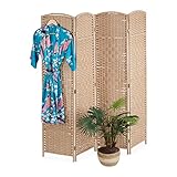 Relaxdays Paravent, 4-teilig, Raumtrenner faltbar, HxB 170x160 cm, Sichtschutz innen, Holz, Papierseil, Trennwand, Natur