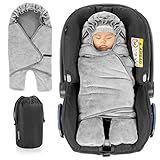 Zamboo Baby Einschlagdecke mit Füßen - Winter - gefütterte Babydecke (0 bis ca. 9 Monate) für Babyschalen/Autositze (passend für Maxi-Cosi, Cybex, Römer), mit Kapuze und Tasche - Grau