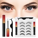 Magnetische Wimpern 5 Paare, Magnet Wimpern, 3D Magnetische Wimpern mit Eyeliner, Magnetische Wimpern Eyeliner Set, Wasserdicht und wiederverwendbar mit Pinzette