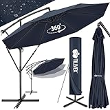 tillvex Alu Sonnenschirm Ø 300 cm mit Kurbel | Ampelschirm mit Ständer | Gartenschirm UV-Schutz Aluminium | Kurbelschirm Marktschirm wasserdicht 360° drehbar Navy-Blau