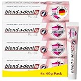 Blend-a-dent Plus Barriere Gegen Speisereste Premium Haftcreme, für Voll- und Teilprothesen, Geschmacksneutral, Made in Germany, 4x 40g Pack