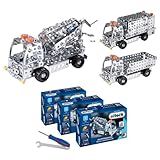 Eitech Metallbaukasten 3er Set - LKW Kipplaster, Betonmischer und Müllauto, 810 Bauteile, Konstruktionsspielzeug für Kinder ab 8 9 10 Jahren, Bastelset aus 3 Modellautos