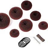 Donut Hair Bun Maker Set 7 Stück - Frisurenhilfe Set mit 5 elastischen Haarband, 20 U-Form Haarspange Haarnadel, Haarknoten Former Set für Kinder Mädchen Frauen (Braun)