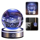 3D Planeten Kristallkugel Nachtlicht, Sonnensystem Lampe Mit Graviertem Miniatur-Modell, Leuchtende Kristallkugel-Ornament Geschenke für Kinder