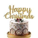 Trimming Shop Merry Christmas Cake Topper Xmas Party Cake Decorations Double Sided Glitter Dessert Picks Cake Ornament for Winter Frozen Themed Party Supplies, Gold