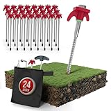 Innosol XXL Set Zeltheringe sturmsicher I 24 rostfreie Erdnägel, leuchtende Gummiringe, 2 Eindrehwerkzeuge, Tasche, Hering Entferner I geeignet für Harte Böden I Schraubheringe Camping Zubehör