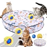 MEISHANG 2 In 1 Simuliertes Interaktives Jagdkatzenspielzeug,Jagd Katze Matte Spielzeug,Interaktives Katzenball,Power Ball 2.0 Katze mit Matte,Jagd Katzenspielzeug für Stimuliert Den Jagdinstinkt