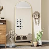 Koonmi 53 x 163 cm Gewölbter Top Ganzkörperspiegel mit Runden Ecken - Ganzkörperspiegel Groß Frei Stehend-Hängend-Lehnend, Boden Standspiegel als Ankleidespiegel für Wohnzimmer, Gold