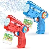 Blubbel 2X Seifenblasenpistole, LED Seifenblasenmaschine, 120ml Seifenblasenflüssigkeit Tank, Seifenblasen Pistole, Blasen Kanone, Luftblasen Bazooka Bubble Gun, Geschenke für Kinder, Hochzeit