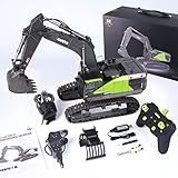 Ferngesteuerter Bagger Ferngesteuert, 1:14 RC Bagger Metall mit Voller Funktion, 22 Kanal Bagger mit Fernsteuerung und Metallschaufel Ferngesteuert mit Akku und Ladegerät+2. Akku+3 Aufsätze Huina 1593