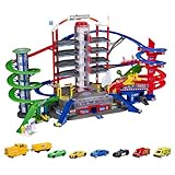 Majorette Super City Garage, motorisierte Bahn für Modellautos mit Parkplätzen und Eisenbahn, Parkhaus für Die-cast Autos, Spielzeug als Geschenk für Jungen und Mädchen, ab 5 Jahren, mehrfarbig