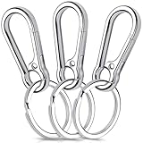 3 Stück Karabiner Schlüsselanhänger, Karabinerhaken Klein Metall Schlüsselkarabiner Carabiner, Schlüsselring mit Karabiner für Aufhängen im Rucksack, Autoschlüssel (Silber)