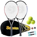 Senston Tennisschläger Set für Erwachsene - 68,6 cm, 2 Spieler mit 3 Bällen, 2 Griffen, 2 Vibrationsdämpfern