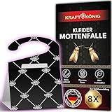 KRAFTKÖNIG Kleidermottenfalle 8 Stück - Premium Mottenschutz für Kleiderschrank mit Langzeitwirkung - Auch für Kleiderstangen geeignet - Einfache Anwendung - Made in Germany