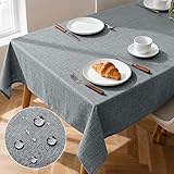 Pureegg Tischdecke Abwaschbar - Wachstuchtischdecke in Leinenoptik, Outdoor Wetterfest, Wasser- und Schmutzabweisend, Ideal für Esstisch, Party und Garten, Grau, 100×138cm
