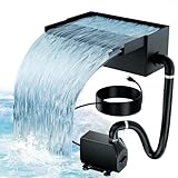 Biling Teich Wasserfall für Gartenteich, 20cm Edelstahl Teichwasserfall Set 40W 2500 L/H Teichpumpe mit Wasserfall Deko Garten Teich Wasserspiel Patio Terrasse Wasserwand Koiteich Außenteich