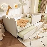 ZIDEY Polsterbett Daybett 90x190cm,Tagesbett Schlafsofa mit Ausziehbett 90x190cm, Gästebett mit Lattenrost, Leinen,Beige, ohne Matratze