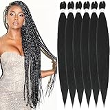 Xusuperb Pre Stretched Braiding Haare #1B Black 30 Zoll Easy Braids Extensions Schwarz Kunsthaar zum Einflechten 6 Packs Knotless Vorgedehntes Flechthaar Kanekalon Yaki Flechten Haarverlängerungen(1B)