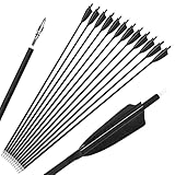 PYMUST 12PCS 30 Zoll 500 Wirbelsäule Carbon Jagd & Ziel Übung Pfeile - 4 'natürliche Feder mit abnehmbaren Spitzen für Compound/Recurve/traditionelle Bögen