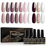 Shining She UV Nagellack,10 Farben Gel Nagellack Nude Rosa Braun Glitzer Gold Weiß,Gellack Soak-Off UV Gel Nail Polish Starter Set für Frauen Nail Salon DIY, 8ML