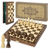 Peradix Magnetic Schachspiel/2 Extra Damen,Schachbrett Holz Hochwertig,Schach für Kinder Jahre Mit Staunton Schachfiguren,Klappbare Schachspiel für Anfänger Reisen 30cm