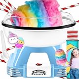 KESSER® Zuckerwattemaschine Set für Dein zuhause - Mit 30x Zuckerwatte Stäbchen & Messlöffel - Retro Cotton Candy Machine - Zuckerwatte Maschine Mit Zubehör - Höhe 22 cm - 500 W Blau Weiß