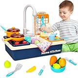 IGUGI Spielzeugspüle mit Leitungswasser, Waschbecken für Kinder, Spielzeugküche für Kinder, Spielzeug für gefälschte Rollenspiele mit Wasserhahn & Spielset, Mini-Spülmaschine Spiele (Blau)