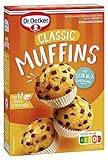 Dr. Oetker Muffins, 370 g, Backmischung für klassischen Rührteig mit Schokostückchen zum Zubereiten von 12 saftigen Muffins, inkl. Papierbackförmchen